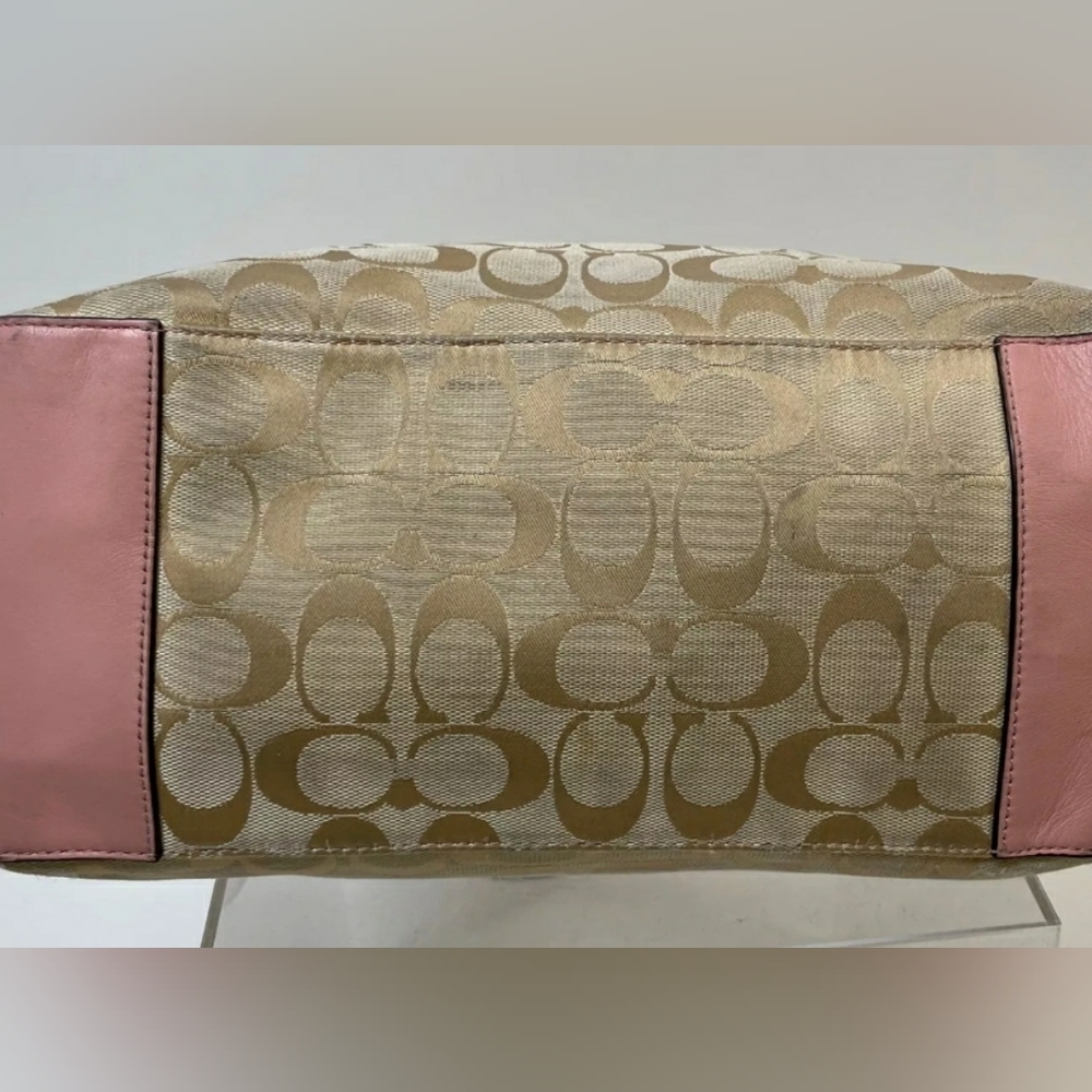 Coach Beige Pink Tan Monogram Tote Bag Handbag Purse - Picture 7 of 7